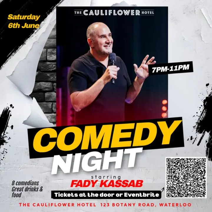 Comedy night at The Cauliflower Hotel, Waterloo. Sat 6th June. Starring Fady Kassab and more!